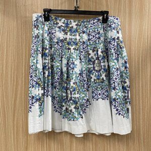 Talbots White and Blue Floral Skater Skirt